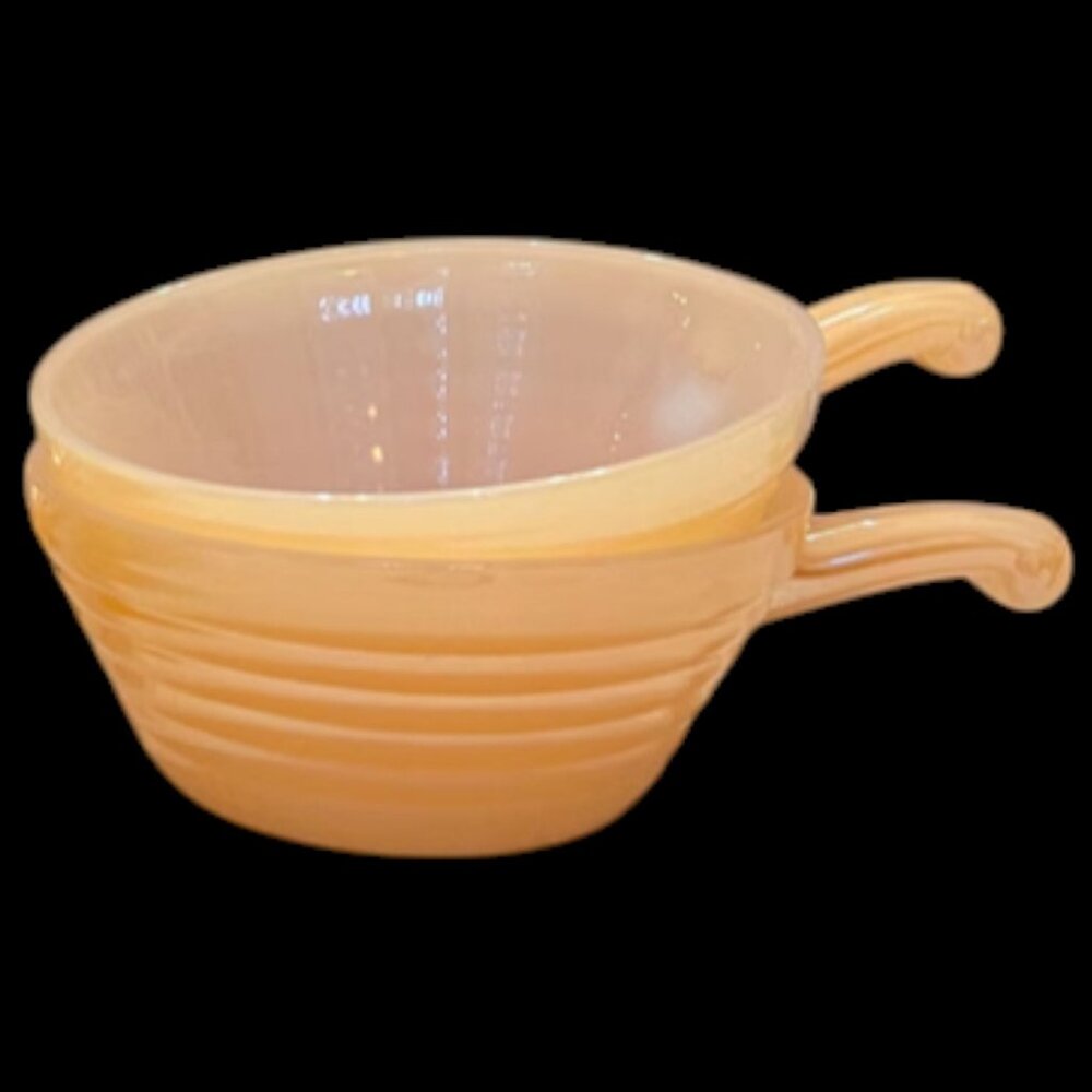 VTG Fire King Peach Luster Beehive Handle Soup Bowls Set of 2 Anchor Hocking USA